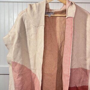 Miss Sparkling Hooded Sleeveless Cardigan Color Block Pink Coral Open Front